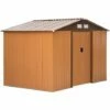 Outsunny 9 X 6FT Outdoor Storage Garden Shed Sliding Door Galvanised Metal Khaki