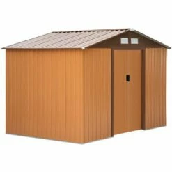 Outsunny 9 X 6FT Outdoor Storage Garden Shed Sliding Door Galvanised Metal Khaki