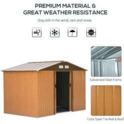 Outsunny 9 X 6FT Outdoor Storage Garden Shed Sliding Door Galvanised Metal Khaki -Outsunny store 2093443 4