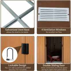 Outsunny 9 X 6FT Outdoor Storage Garden Shed Sliding Door Galvanised Metal Khaki -Outsunny store 2093443 5