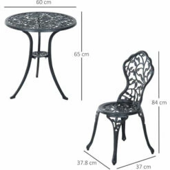 Outsunny Cast Aluminum Bistro Set Garden Coffee Table Chair Outdoor Dining Seat -Outsunny store 2093445 2