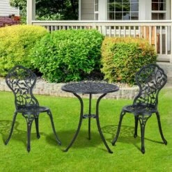 Outsunny Cast Aluminum Bistro Set Garden Coffee Table Chair Outdoor Dining Seat -Outsunny store 2093445 3