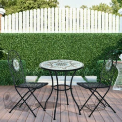 Outsunny Outdoor 3pc Bistro Set Dining Folding Chairs Patio Furniture Black -Outsunny store 2093448 3