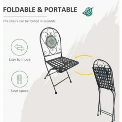 Outsunny Outdoor 3pc Bistro Set Dining Folding Chairs Patio Furniture Black -Outsunny store 2093448 4