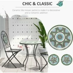 Outsunny Outdoor 3pc Bistro Set Dining Folding Chairs Patio Furniture Black -Outsunny store 2093448 5