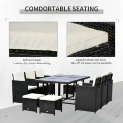Outsunny 11pc Patio Furniture Rattan Dining Set Garden Wicker Table Chairs Seat -Outsunny store 2123156 4