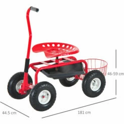 Outsunny Adjustable Rolling Garden Cart Gardening Tool Trolley Swivel Work Seat -Outsunny store 2319927 2