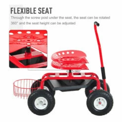 Outsunny Adjustable Rolling Garden Cart Gardening Tool Trolley Swivel Work Seat -Outsunny store 2319927 4