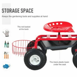 Outsunny Adjustable Rolling Garden Cart Gardening Tool Trolley Swivel Work Seat -Outsunny store 2319927 5
