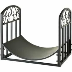 Outsunny Wrought Iron Inner Arced Wood Log Holder Indoor Outdoor Storage Black