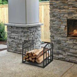Outsunny Wrought Iron Inner Arced Wood Log Holder Indoor Outdoor Storage Black -Outsunny store 23723640 3