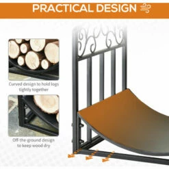 Outsunny Wrought Iron Inner Arced Wood Log Holder Indoor Outdoor Storage Black -Outsunny store 23723640 5