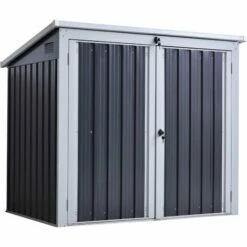 Outsunny store 6 Outsunny 2-Bin Corrugated Steel Rubbish Storage Shed W/ Locking Doors Lid Unit