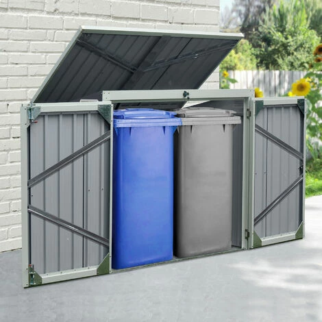 Outsunny 2-Bin Corrugated Steel Rubbish Storage Shed W/ Locking Doors Lid Unit 5 Outsunny 2-Bin Corrugated Steel Rubbish Storage Shed W/ Locking Doors Lid Unit - Image 3
