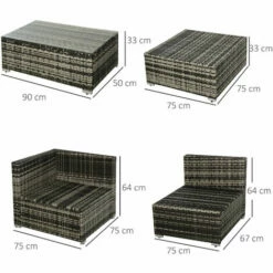 Outsunny 5 Pieces Rattan Sofa Set Wicker Sectional Cushion Patio Grey Garden -Outsunny store 25578446 2