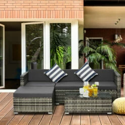 Outsunny 5 Pieces Rattan Sofa Set Wicker Sectional Cushion Patio Grey Garden -Outsunny store 25578446 3