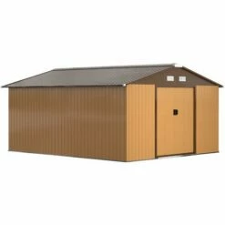 Outsunny 13 X 11ft Outdoor Garden Storage Shed W/2 Doors Galvanised Metal Yellow