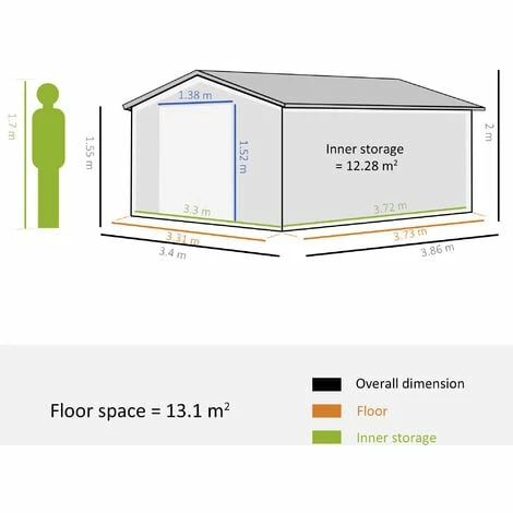 Outsunny 13 X 11ft Outdoor Garden Storage Shed W/2 Doors Galvanised Metal Yellow 3 Outsunny 13 X 11ft Outdoor Garden Storage Shed W/2 Doors Galvanised Metal Yellow - Image 2