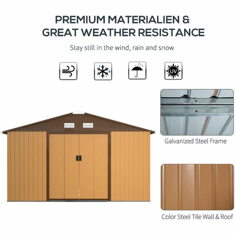 Outsunny 13 X 11ft Outdoor Garden Storage Shed W/2 Doors Galvanised Metal Yellow 5 Outsunny 13 X 11ft Outdoor Garden Storage Shed W/2 Doors Galvanised Metal Yellow - Image 4