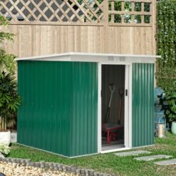Outsunny 9 X 4FT Outdoor Metal Frame Garden Storage Shed W/ 2 Door, Dark Green -Outsunny store 27176387 3