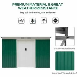Outsunny 9 X 4FT Outdoor Metal Frame Garden Storage Shed W/ 2 Door, Dark Green -Outsunny store 27176387 4