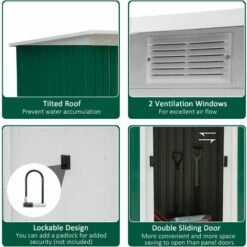 Outsunny 9 X 4FT Outdoor Metal Frame Garden Storage Shed W/ 2 Door, Dark Green -Outsunny store 27176387 5
