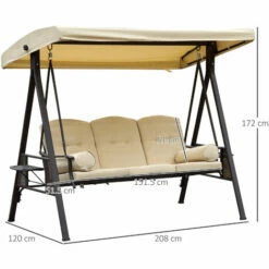 Outsunny 3 Seat Garden Swing Chair Patio Steel Swing Bench W/ Cup Trays Beige 3 Outsunny 3 Seat Garden Swing Chair Patio Steel Swing Bench W/ Cup Trays Beige -Outsunny store 2739434 2