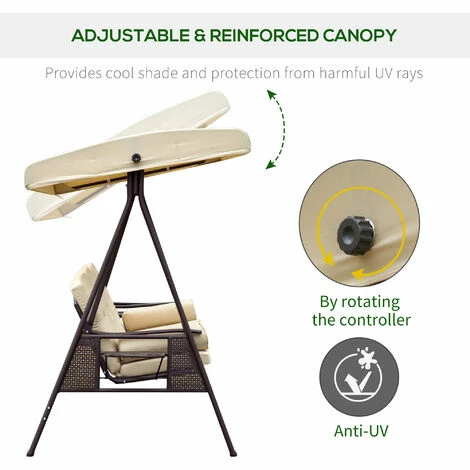 Outsunny 3 Seat Garden Swing Chair Patio Steel Swing Bench w/ Cup Trays Beige Outsunny 3 Seat Garden Swing Chair Patio Steel Swing Bench W/ Cup Trays Beige -Outsunny store 2739434 4