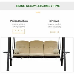 Outsunny 3 Seat Garden Swing Chair Patio Steel Swing Bench W/ Cup Trays Beige 6 Outsunny 3 Seat Garden Swing Chair Patio Steel Swing Bench W/ Cup Trays Beige -Outsunny store 2739434 5