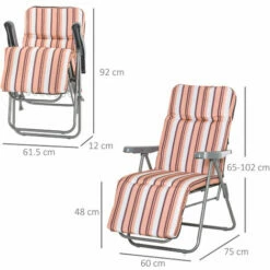 Outsunny Set Of 2 Adjustable Sun Lounger Recliner Reclining Seat Orange/White -Outsunny store 2739453 2