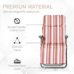 Outsunny Set Of 2 Adjustable Sun Lounger Recliner Reclining Seat Orange/White -Outsunny store 2739453 5