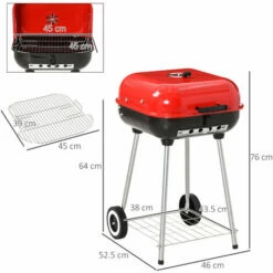 Outsunny Charcoal Trolley BBQ Garden Barbecue Cooker Grill Wheel, Black And Red -Outsunny store 2739484 2