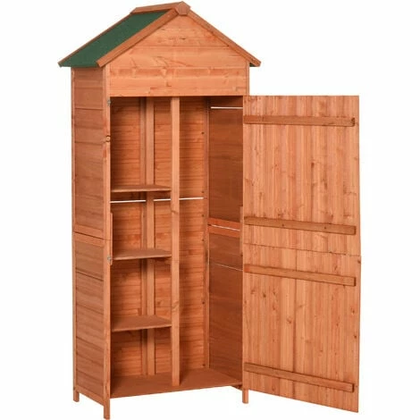 Outsunny 90x50cm Wooden Garden Shed Outdoor Shelves Utility Tool Storage Cabinet 3 Outsunny 90x50cm Wooden Garden Shed Outdoor Shelves Utility Tool Storage Cabinet