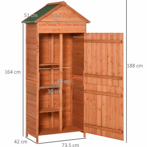 Outsunny 90x50cm Wooden Garden Shed Outdoor Shelves Utility Tool Storage Cabinet 4 Outsunny 90x50cm Wooden Garden Shed Outdoor Shelves Utility Tool Storage Cabinet - Image 2