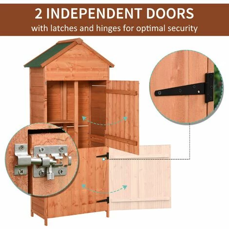 Outsunny 90x50cm Wooden Garden Shed Outdoor Shelves Utility Tool Storage Cabinet 6 Outsunny 90x50cm Wooden Garden Shed Outdoor Shelves Utility Tool Storage Cabinet - Image 4