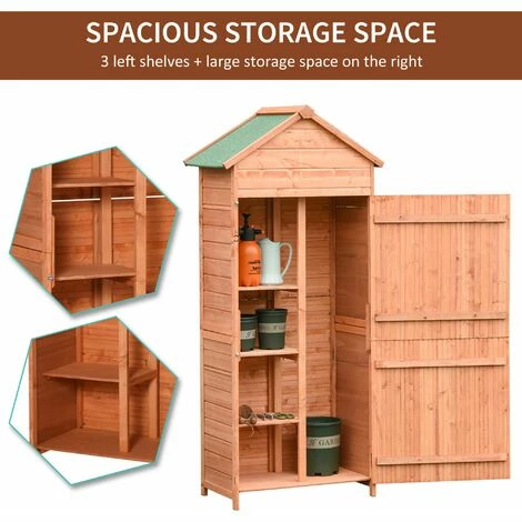 Outsunny 90x50cm Wooden Garden Shed Outdoor Shelves Utility Tool Storage Cabinet 7 Outsunny 90x50cm Wooden Garden Shed Outdoor Shelves Utility Tool Storage Cabinet - Image 5