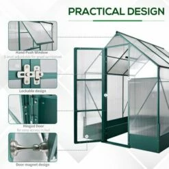 Outsunny Walk-in Greenhouse Garden Polycarbonate Aluminium W/ Smart Window 6x6ft -Outsunny store 27862438 5