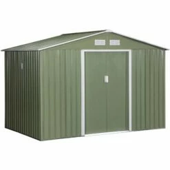 Outsunny 9 X 6FT Outdoor Storage Garden Shed Sliding Door Galvanised Metal Green