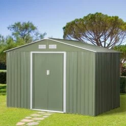Outsunny 9 X 6FT Outdoor Storage Garden Shed Sliding Door Galvanised Metal Green -Outsunny store 27950738 3