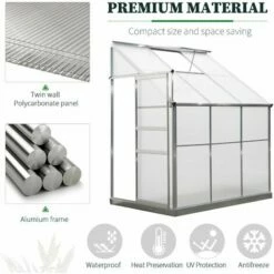 Outsunny Walk-In Garden Greenhouse Cold Frame Aluminum Polycarbonate 6 X 4ft -Outsunny store 27950764 5
