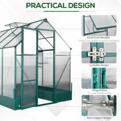 Outsunny Walk-in Greenhouse Garden Polycarbonate Aluminium W/ Smart Window 6x8ft -Outsunny store 28047265 5
