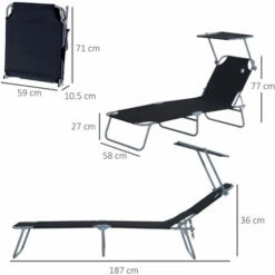 Outsunny Sun Bed Chairs Garden Lounger Recliner Reclining Folding Relaxer Beach Chair Patio Camping Black -Outsunny store 2817887 2