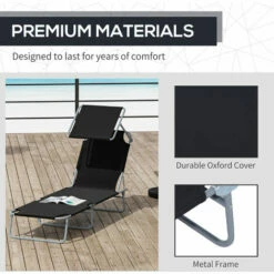 Outsunny Sun Bed Chairs Garden Lounger Recliner Reclining Folding Relaxer Beach Chair Patio Camping Black -Outsunny store 2817887 5
