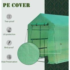 Outsunny Walk In Garden Greenhouse W/ Shelf Roll Up Door PE Cover 2 X 1.43 X 2m -Outsunny store 28187993 4