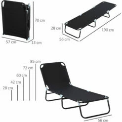 Outsunny Folding Lounge Chair Outdoor Chaise Lounge For Bench Patio Black -Outsunny store 28187998 2