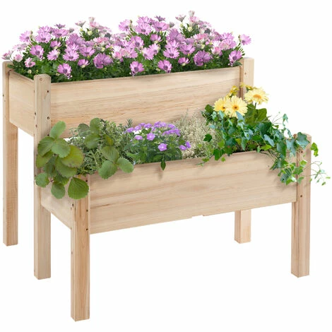 Outsunny 2-Piece Solid Fir Wood Plant Raised Bed Garden Step Planter Stand Outsunny 2-Piece Solid Fir Wood Plant Raised Bed Garden Step Planter Stand -Outsunny store 28365182 1