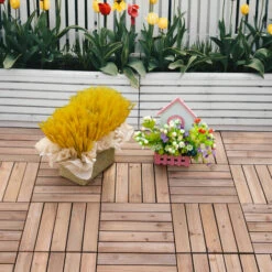 Outsunny 27pc Floor Tiles Interlocking Solid Wood DIY Deck Tiles Indoor Outdoor -Outsunny store 28381584 3