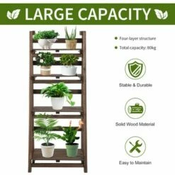 Outsunny 4-Tier Wooden Shelf Foldable Flower Pots Holder Stand Indoor Outdoor -Outsunny store 28381598 4
