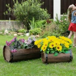 Outsunny 2PCs Wooden Flower Plant Pot Outdoor & Indoor Plant Box With Solid Wood -Outsunny store 28381603 3