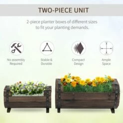 Outsunny 2PCs Wooden Flower Plant Pot Outdoor & Indoor Plant Box With Solid Wood -Outsunny store 28381603 4